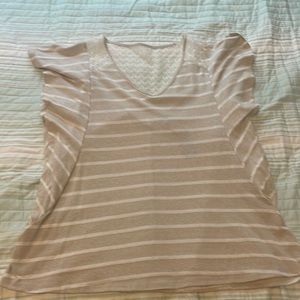 Size 14/16 Lane Bryant Jersey Knit Blouse with Cap Ruffle Sleeves and Lace Back.